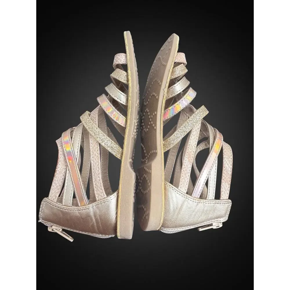 Olive & Edie Girls Strappy Gladiator Sandal US 13 Gold/Pink Ankle Zip